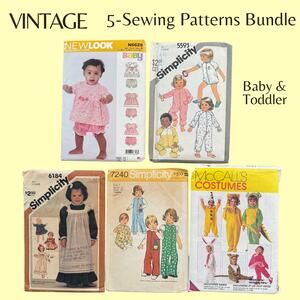 5-Sewing Pattern Bundle Vintage 70s 80s 90s Current Toddler Girls Boys Clothes
